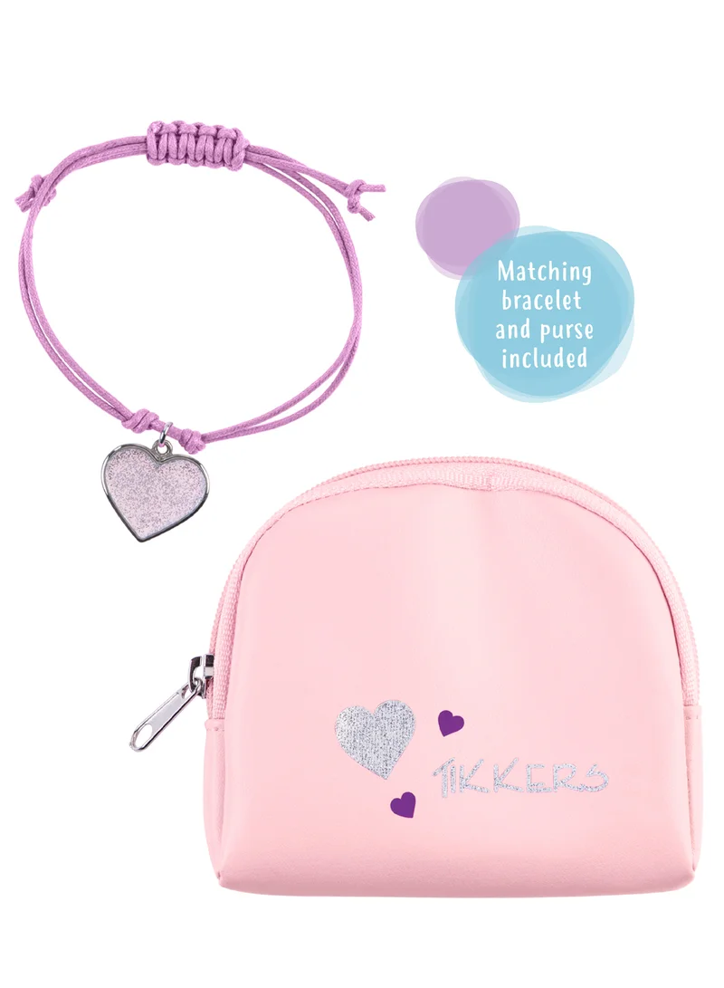 Tikkers Tikkers Girls Pink Canvas Rip Strap Heart Watch, Purse, & Bracelet Set - ATK1031
