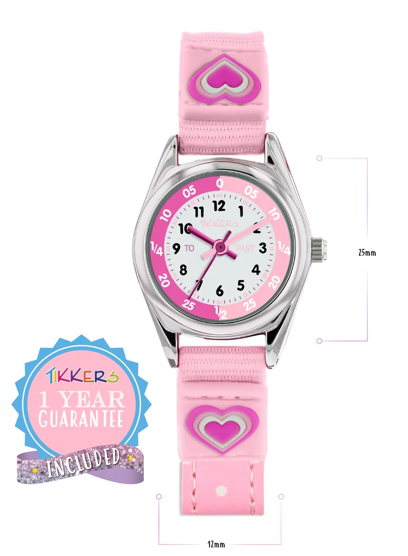 Tikkers Tikkers Girls Pink Canvas Rip Strap Heart Watch, Purse, & Bracelet Set - ATK1031