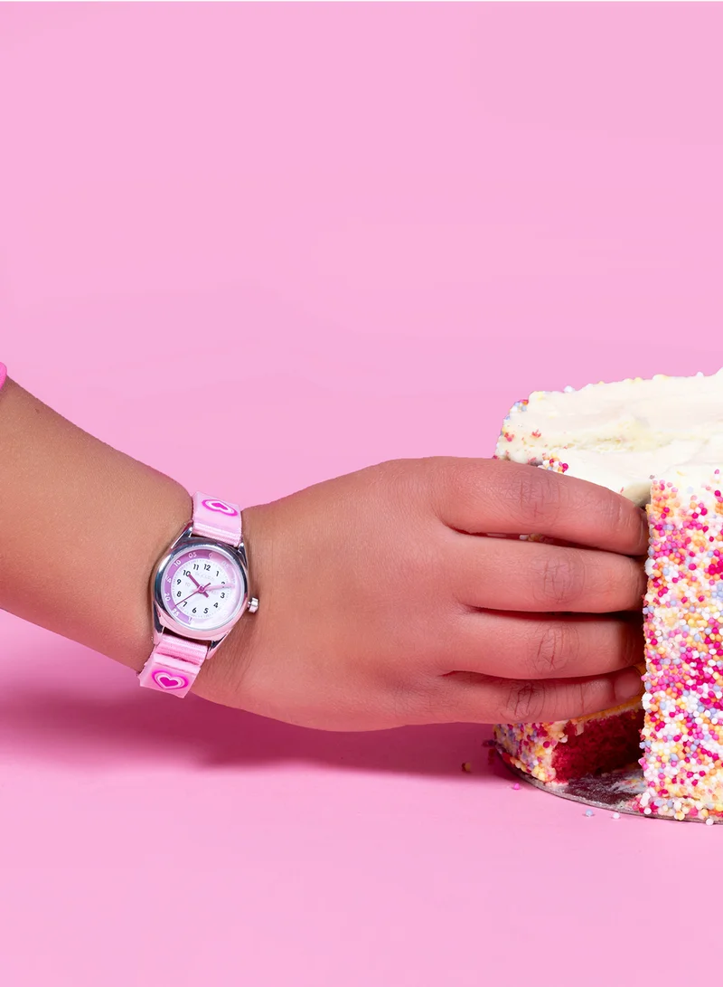 Tikkers Tikkers Girls Pink Canvas Rip Strap Heart Watch, Purse, & Bracelet Set - ATK1031