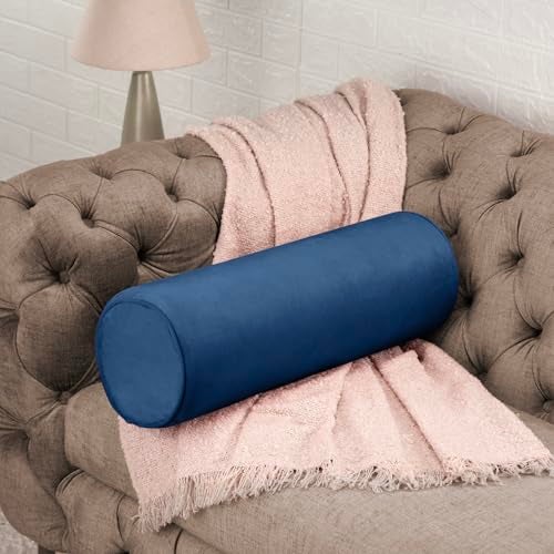 Wakefit Medium Firm Bolster Pillow | Pack of 1 | 23x8 Inch | Foam & Removable Velvet Fabric | Machine Washable Cover | for Bed, Sofa & Diwan | Blue - Image 1