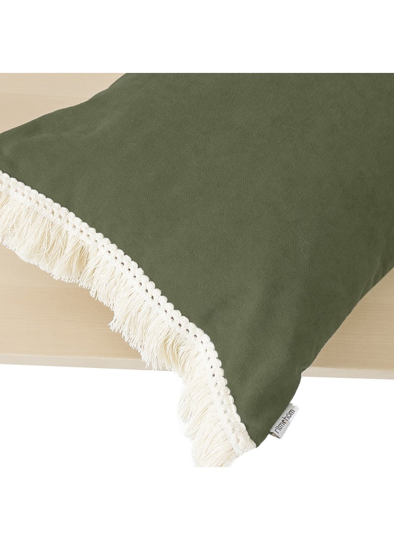 Ritmo Home Tasseled Fringed Scandinavian Throw Pillow Case Green  - Image 3