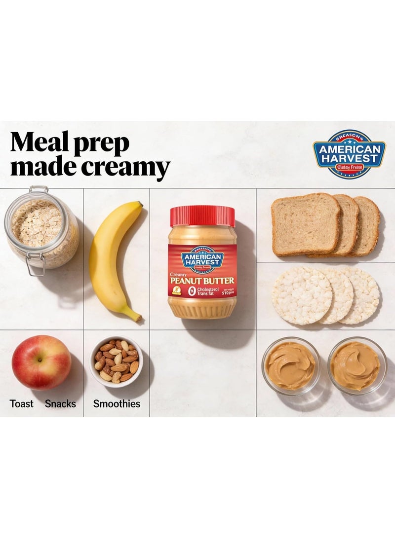 American Harvest Creamy Peanut Butter, 510 gm | Zero Trans Fat | Zero Cholesterol | Gluten Free - Image 3