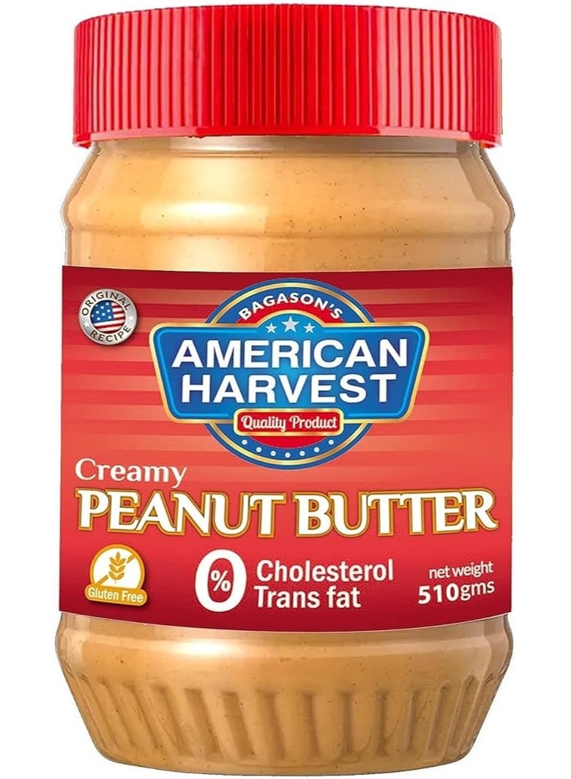 American Harvest Creamy Peanut Butter, 510 gm | Zero Trans Fat | Zero Cholesterol | Gluten Free - Image 1