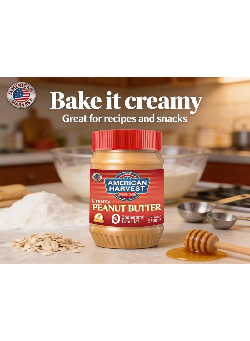 American Harvest Creamy Peanut Butter, 510 gm | Zero Trans Fat | Zero Cholesterol | Gluten Free - Image 4