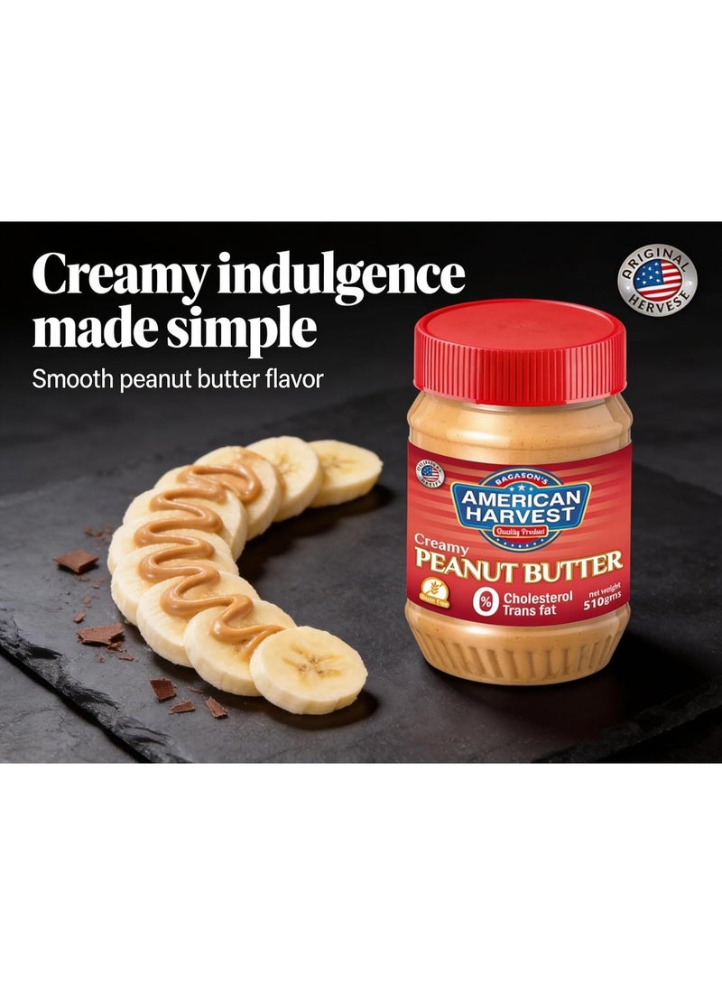 American Harvest Creamy Peanut Butter, 510 gm | Zero Trans Fat | Zero Cholesterol | Gluten Free - Image 2