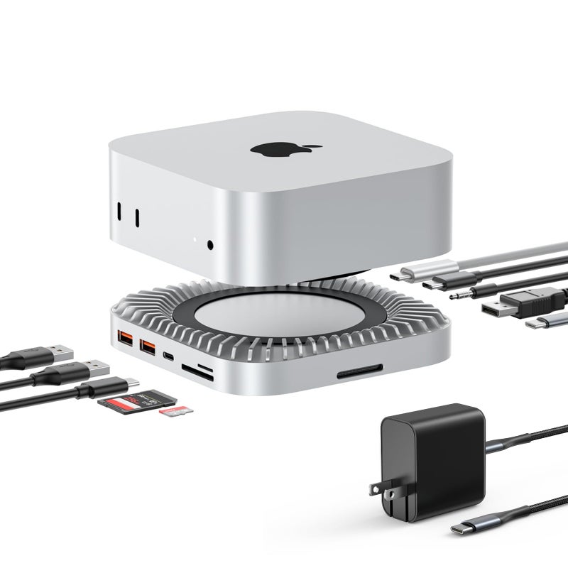RayCue 40G Mac mini M4 Dock & Stand with 8T NVMe SSD Enclosure,2X USB-A 3.2 10Gbps, USB-C 3.2 10Gbps, SD/TF 4.0, 65W Power,8K DP Video Interface, 3.5mm Audio- Ultimate Mac mini M4 Accessories & Hub - Image 1