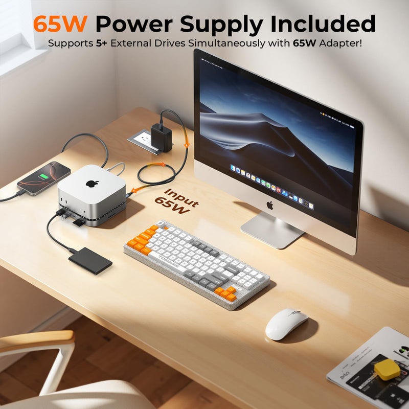 RayCue 40G Mac mini M4 Dock & Stand with 8T NVMe SSD Enclosure,2X USB-A 3.2 10Gbps, USB-C 3.2 10Gbps, SD/TF 4.0, 65W Power,8K DP Video Interface, 3.5mm Audio- Ultimate Mac mini M4 Accessories & Hub - Image 4