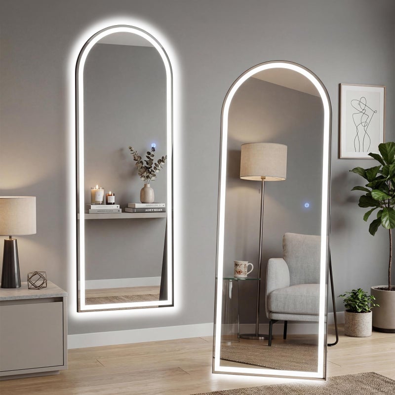 Aidoly 21"Ã—64" Arched LED Full Length Mirror with Stand, Full Body Wall-Mount Mirror with LED Lights 3 Color Lighting, Hanging or Leaning, Floor Standing, Modern Simple Home Wall Decor - Image 1