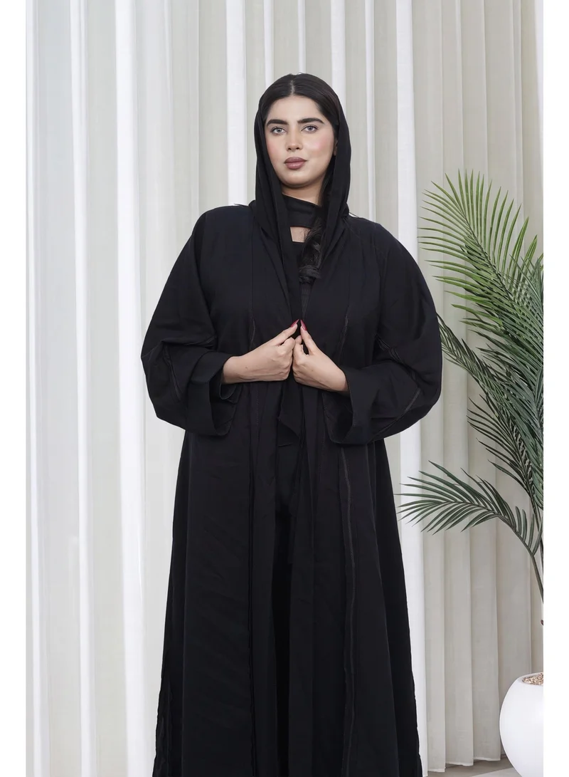 Fashion Line Elegant Classic Black Open-Front Flared Abaya