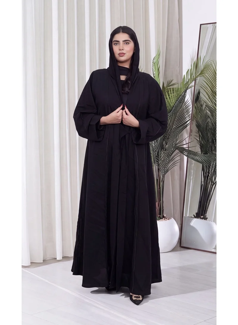 Fashion Line Elegant Classic Black Open-Front Flared Abaya