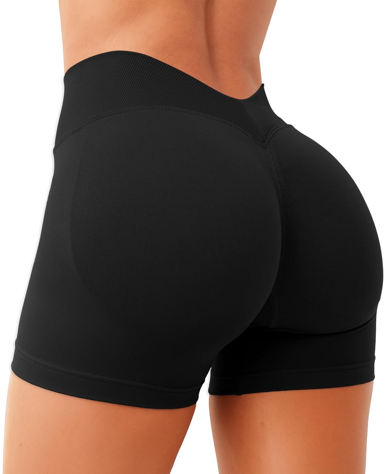 Unthewe Womens Seamless Workout Shorts Scrunch Butt Lifting High Waist V Back Gym Biker Shorts(U566-Black-S) - Image 1