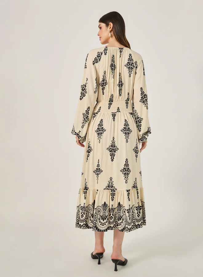 Styli Printed Peasant Dress