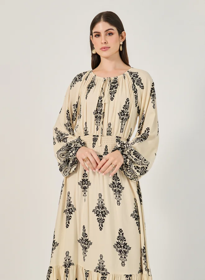 Styli Printed Peasant Dress