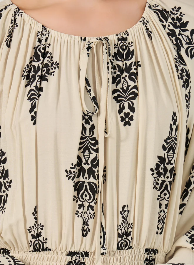 Styli Printed Peasant Dress
