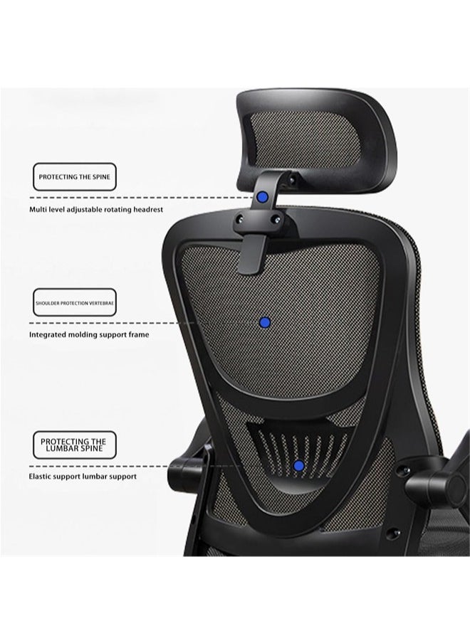 Denzoz Gaming Chair, Ergonomic Office Chair, Breathable Mesh Design, High Back with Adjustable Headrest, Swivel Armrest, Lumbar Support, Black  - Image 4