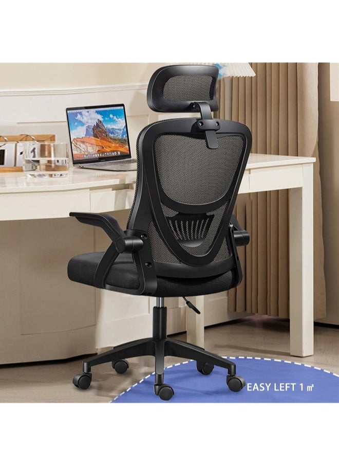 Denzoz Gaming Chair, Ergonomic Office Chair, Breathable Mesh Design, High Back with Adjustable Headrest, Swivel Armrest, Lumbar Support, Black  - Image 5