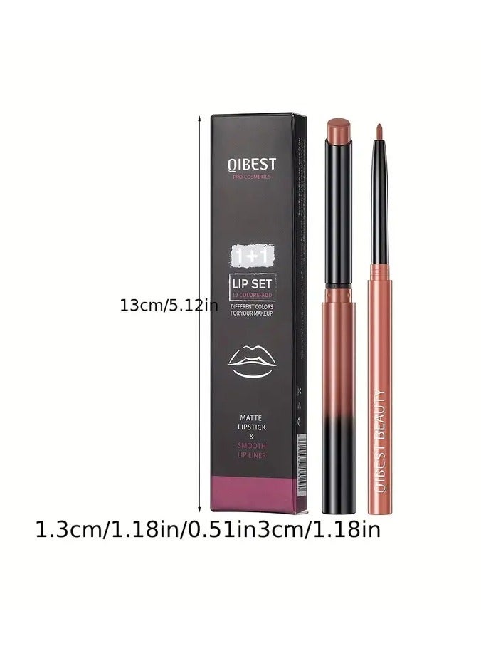 QiBest Lipstick Lip Liner Set Matte Non Decolorize Non Smudge Long Lasting Waterproof Nude Color Lip Liner Stage Makeup - Image 3