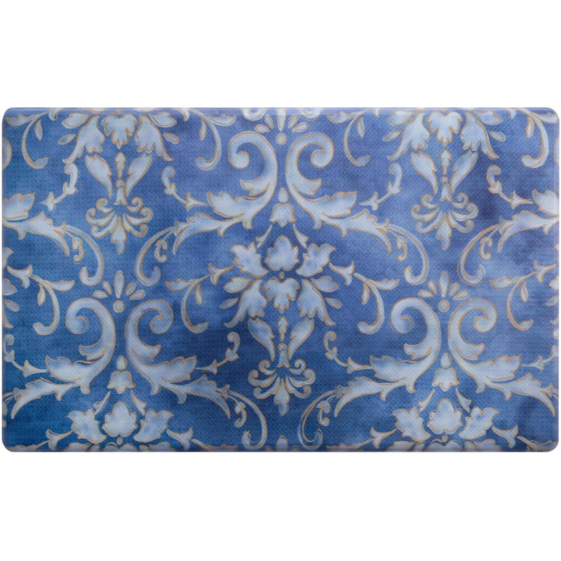 SoHome Cozy Living Anti Fatigue Mat Kitchen Mat Non Slip Stain Resistant Easy Clean 12 Inch Thick Kitchen Floor Mats Damask Blue 18 x 30