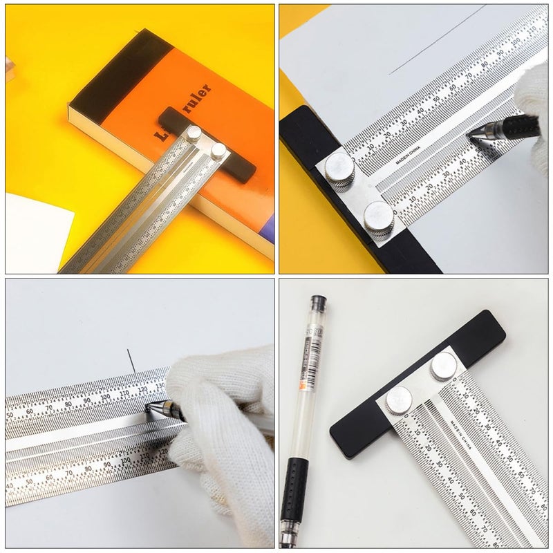 Multifunctional Stainless Steel Carpenter Ruler 200mm Right Angle Scribing Tool Precision Woodworking Measuring Gauge - Image 4