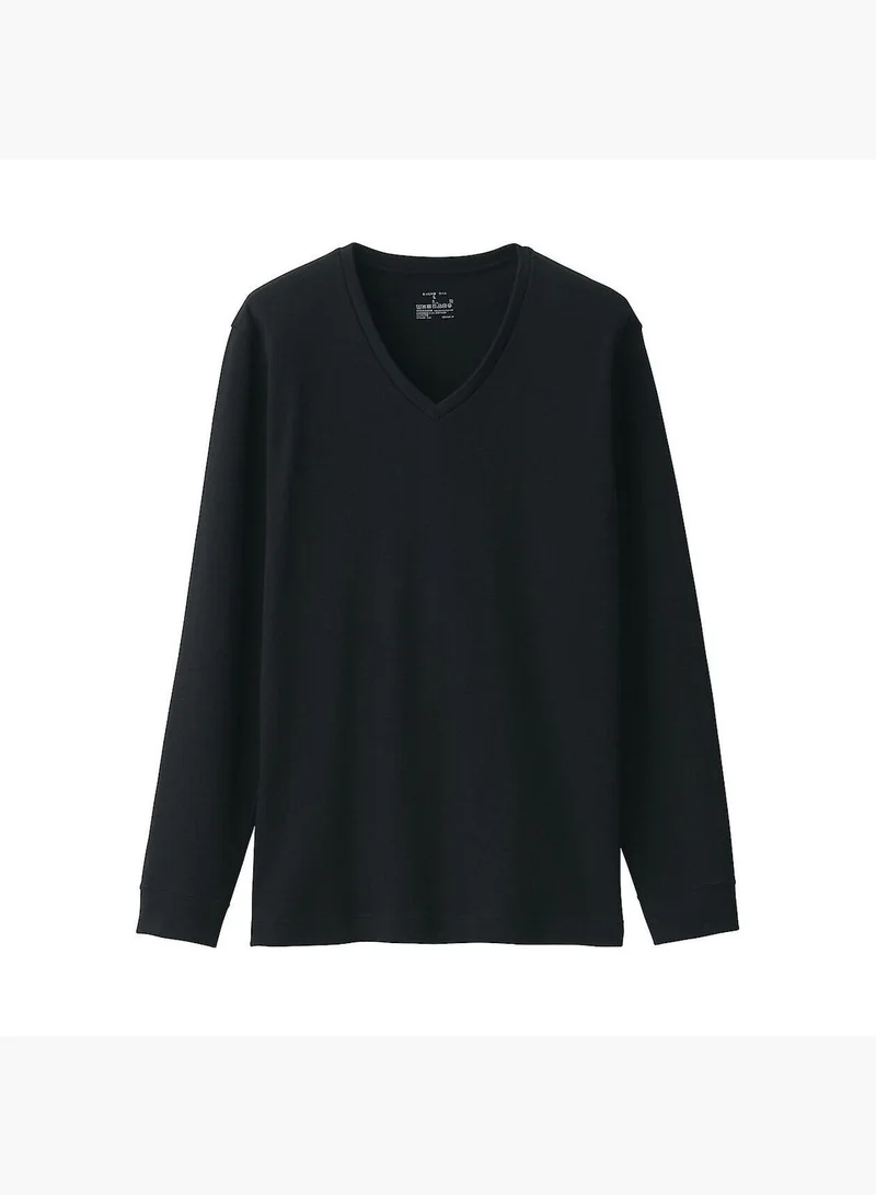 MUJI Warm Cotton And Wool V Neck Long Sleeve T-Shirt