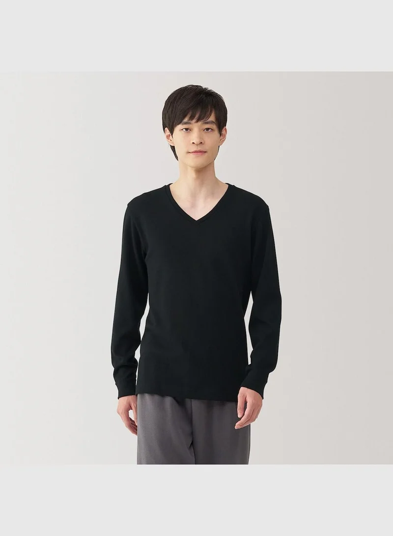 MUJI Warm Cotton And Wool V Neck Long Sleeve T-Shirt