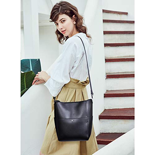 BROMEN Women Handbag Designer Vegan Leather Hobo Handbags Shoulder Bucket Crossbody Purse Black - Image 2