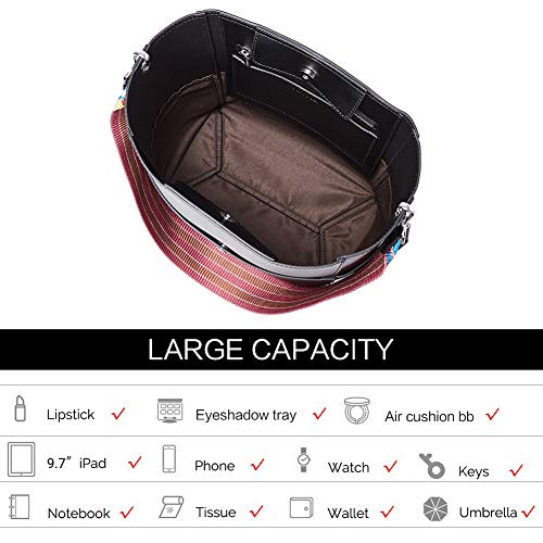 BROMEN Women Handbag Designer Vegan Leather Hobo Handbags Shoulder Bucket Crossbody Purse Black - Image 5