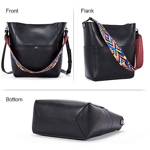 BROMEN Women Handbag Designer Vegan Leather Hobo Handbags Shoulder Bucket Crossbody Purse Black - Image 3