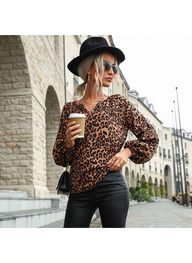 New European And American Women's Clothing, Retro Top, Pullover Leopard Print Long Sleeve Shirt - Image 2