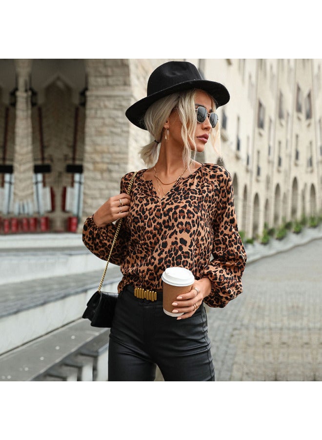 New European And American Women's Clothing, Retro Top, Pullover Leopard Print Long Sleeve Shirt - Image 3