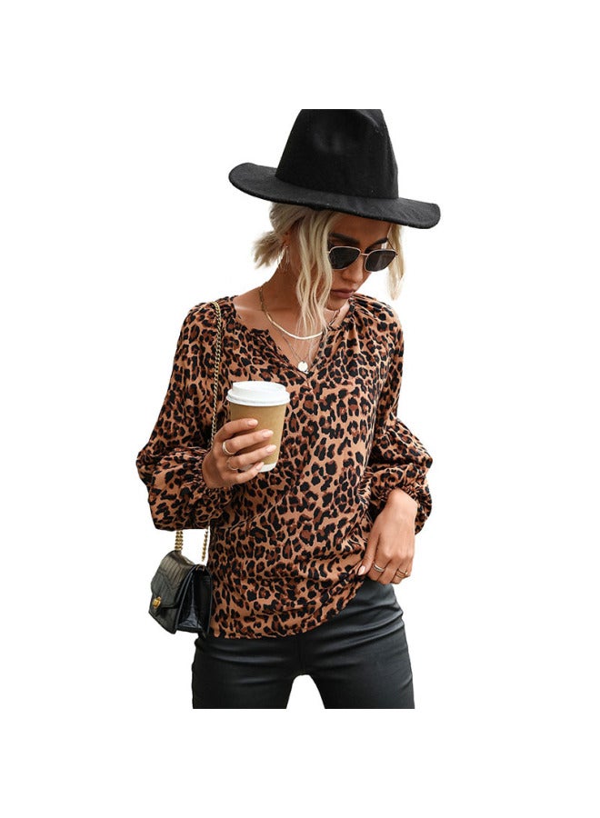 New European And American Women's Clothing, Retro Top, Pullover Leopard Print Long Sleeve Shirt - Image 5