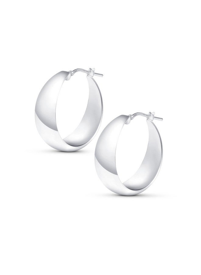 Amberta Women Handmade 925 Sterling Silver Chunky Hoop Earrings: Sterling Silver Chunky Hoop Earrings 25 Mm - Image 1