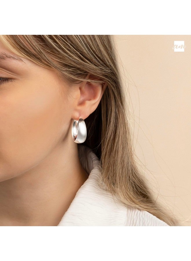 Amberta Women Handmade 925 Sterling Silver Chunky Hoop Earrings: Sterling Silver Chunky Hoop Earrings 25 Mm - Image 2
