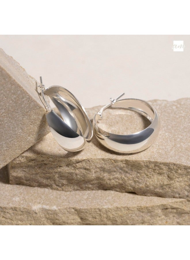 Amberta Women Handmade 925 Sterling Silver Chunky Hoop Earrings: Sterling Silver Chunky Hoop Earrings 25 Mm - Image 3