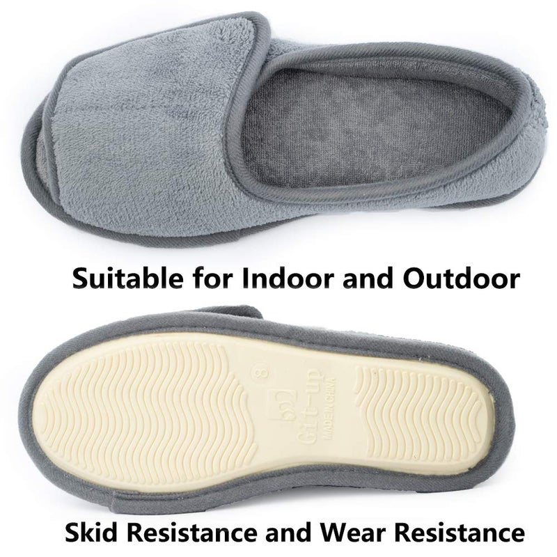 Git-up Women Diabetic Slippers/W Arthritis Edema Adjustable Closure Memory Foam House Shoes Open Toe Extra WideGRAY8. - Image 5