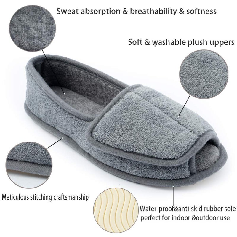 Git-up Women Diabetic Slippers/W Arthritis Edema Adjustable Closure Memory Foam House Shoes Open Toe Extra WideGRAY8. - Image 3