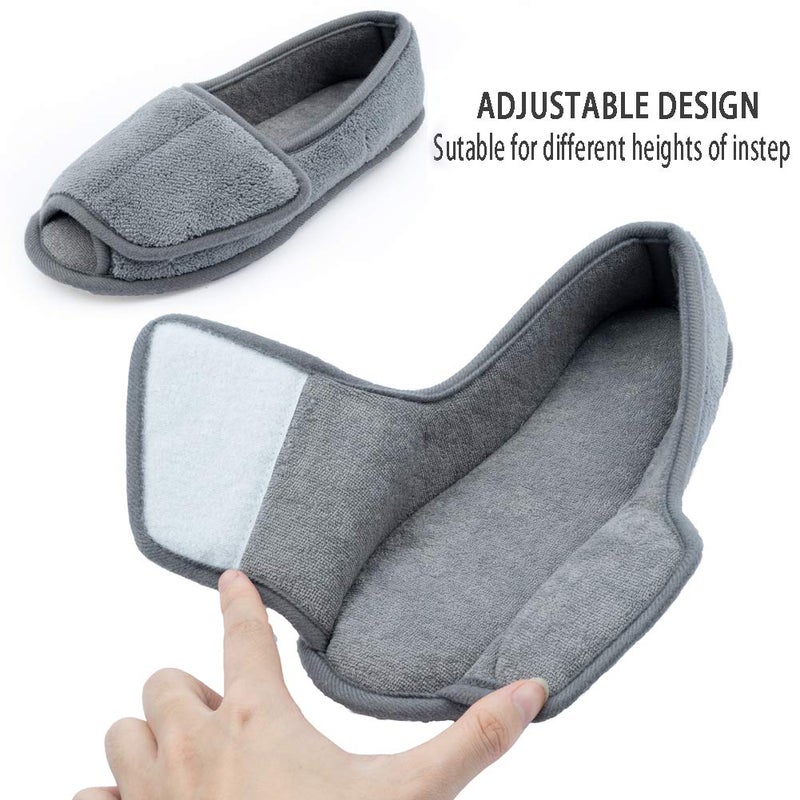 Git-up Women Diabetic Slippers/W Arthritis Edema Adjustable Closure Memory Foam House Shoes Open Toe Extra WideGRAY8. - Image 2