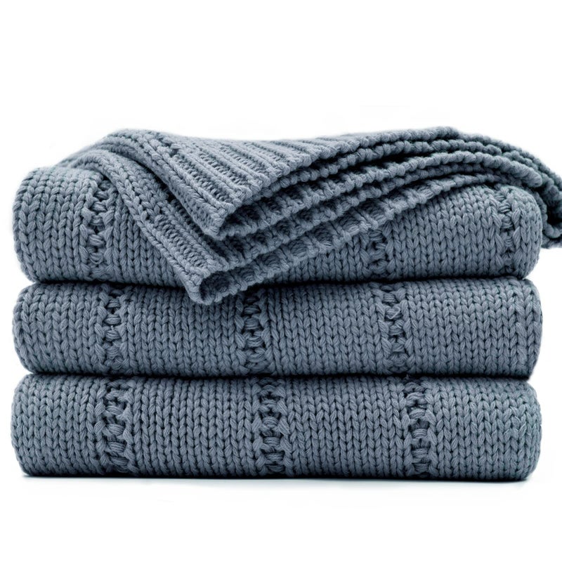 RECYCO Cable Knit Dusty Blue Throw Blanket for Couch Super Soft Warm Cozy Decorative Knitted Throw Blanket 23LB for Bed Sofa Chair 50x60