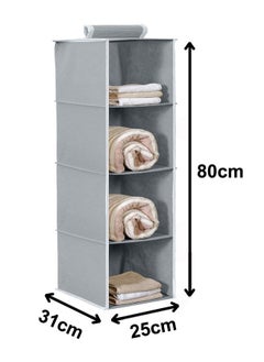 Kuber Industries Kuber Industries Fabric Non Woven Hanging 4 Shelves Foldable Wardrobe/Closet Cloth Organizer (Grey & Brown)-Pack of 2-Kubmart15332  - Image 2