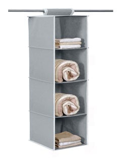 Kuber Industries Kuber Industries Fabric Non Woven Hanging 4 Shelves Foldable Wardrobe/Closet Cloth Organizer (Grey & Brown)-Pack of 2-Kubmart15332  - Image 4