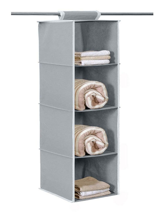 Kuber Industries Fabric Non Woven Hanging 4 Shelves Foldable Wardrobe/Closet Cloth Organizer (Grey & Brown)-Pack of 2-Kubmart15332 - Image 4