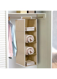 Kuber Industries Kuber Industries Fabric Non Woven Hanging 4 Shelves Foldable Wardrobe/Closet Cloth Organizer (Grey & Brown)-Pack of 2-Kubmart15332  - Image 3