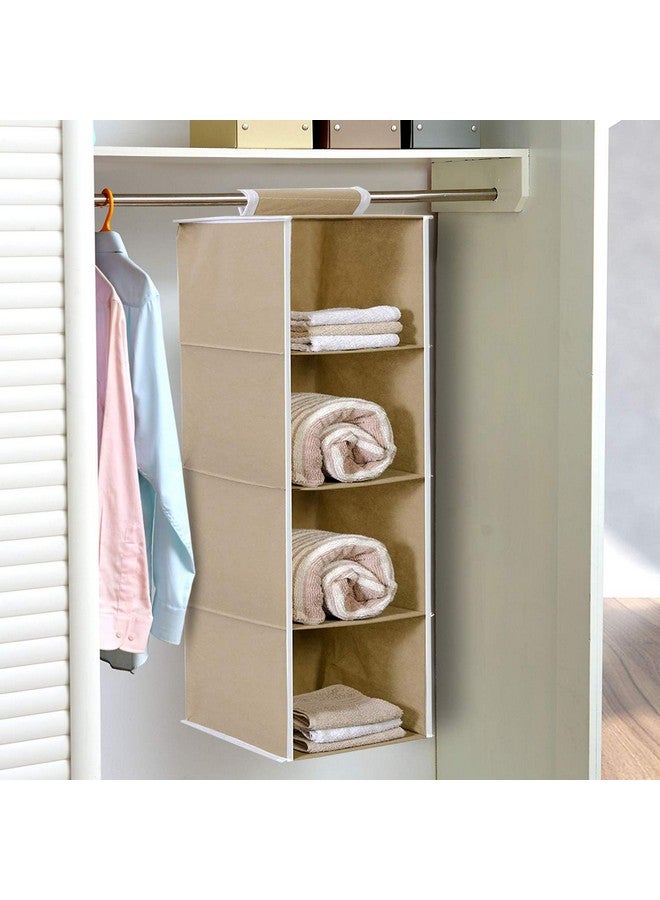 Kuber Industries Fabric Non Woven Hanging 4 Shelves Foldable Wardrobe/Closet Cloth Organizer (Grey & Brown)-Pack of 2-Kubmart15332 - Image 3