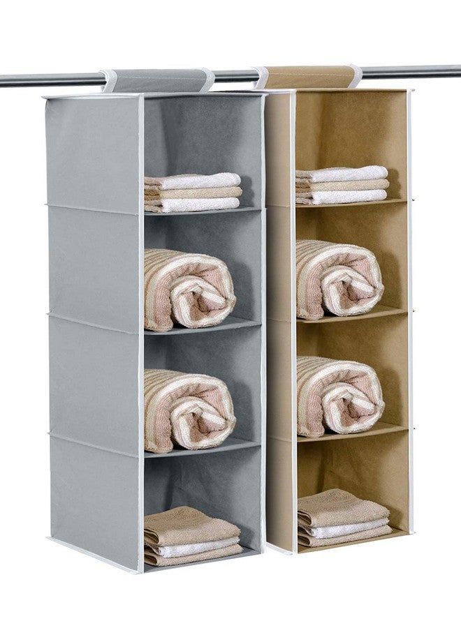 Kuber Industries Fabric Non Woven Hanging 4 Shelves Foldable Wardrobe/Closet Cloth Organizer (Grey & Brown)-Pack of 2-Kubmart15332 - Image 1