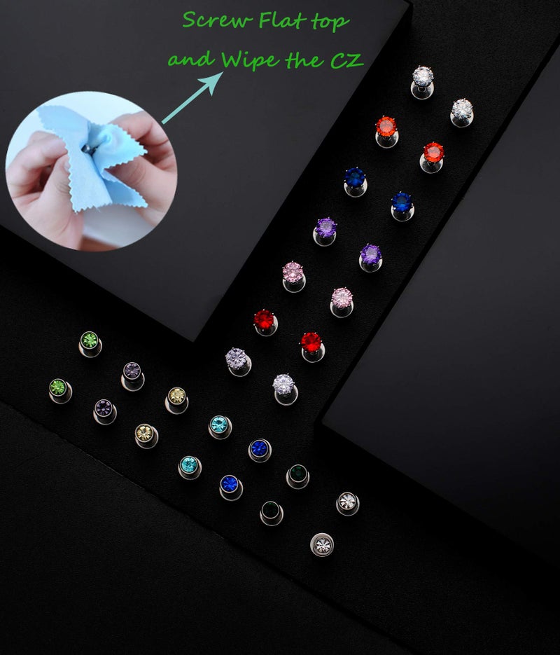 Tornito 14 Pairs Stainless Steel CZ Stud Earrings for Women Multicolor Cubic Zirconia Cartilage Helix Earrings Set Screwback 4MM - Image 4