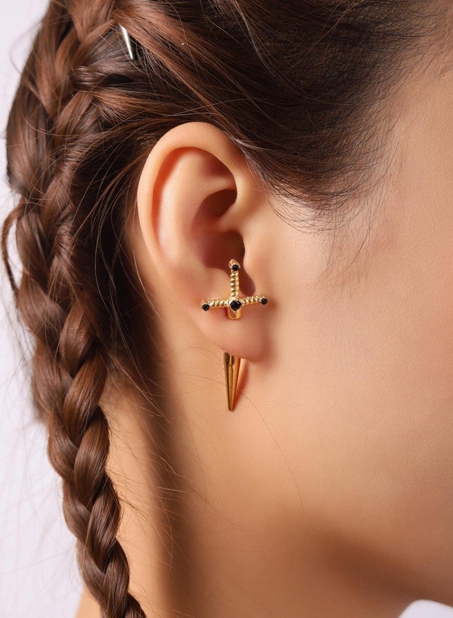 Sacina Gothic Gold-tone Sword Stud Earrings, Gothic Punk Grunge Emo Earrings, Goth Jewelry, Halloween Christmas Jewelry Gift For Women - Image 3