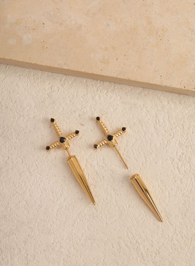 Sacina Gothic Gold-tone Sword Stud Earrings, Gothic Punk Grunge Emo Earrings, Goth Jewelry, Halloween Christmas Jewelry Gift For Women - Image 5
