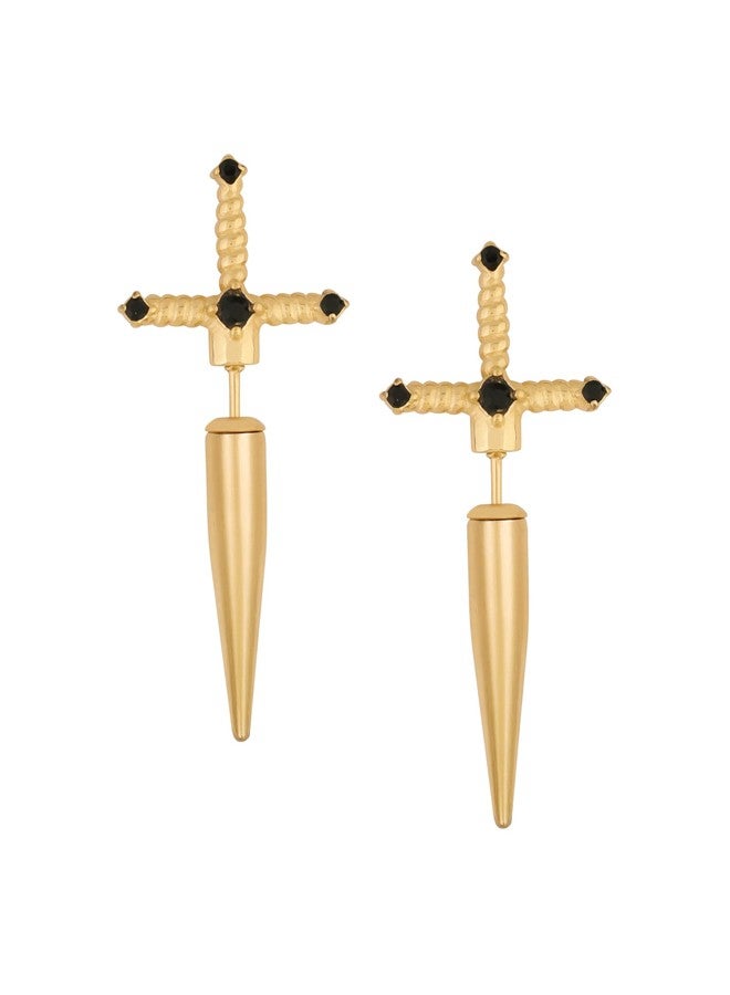Sacina Gothic Gold-tone Sword Stud Earrings, Gothic Punk Grunge Emo Earrings, Goth Jewelry, Halloween Christmas Jewelry Gift For Women - Image 1