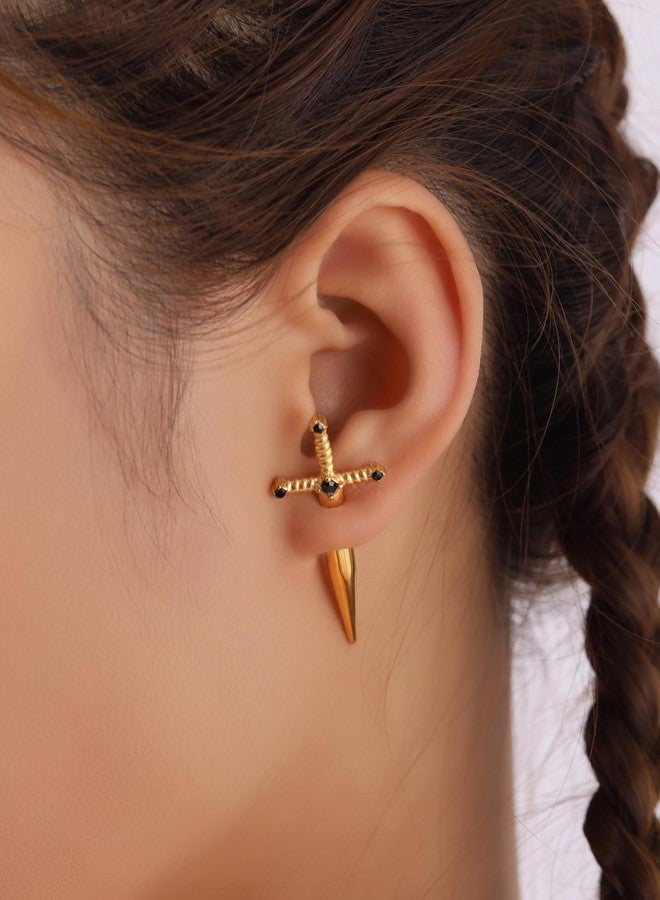 Sacina Gothic Gold-tone Sword Stud Earrings, Gothic Punk Grunge Emo Earrings, Goth Jewelry, Halloween Christmas Jewelry Gift For Women - Image 2