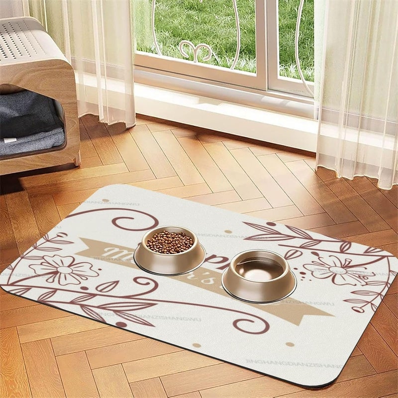 Dog Food Mat Happy Mother's Day Floral Gift for Mom Fy Absorbent Water Bowl Mats Cat Pet Feeding Placemats 18X12In - Image 1